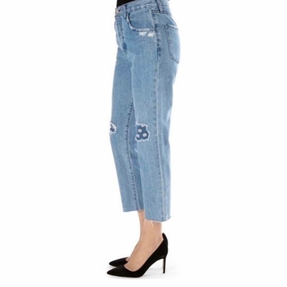 J BRAND Button Fly Ripped Polka Dot Distrusted Frayed Raw Hem Cropped Jeans - Picture 1 of 9